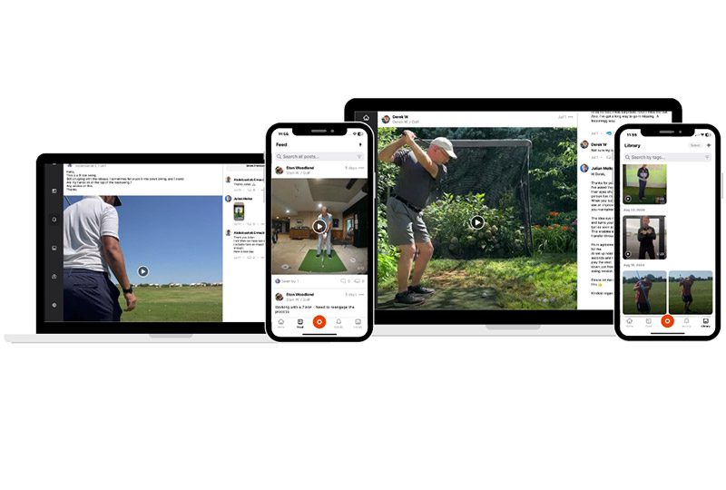 coaching Golf swing instructional videos on devices.
