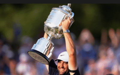senior golfer swing :  scottie & joy in confidence